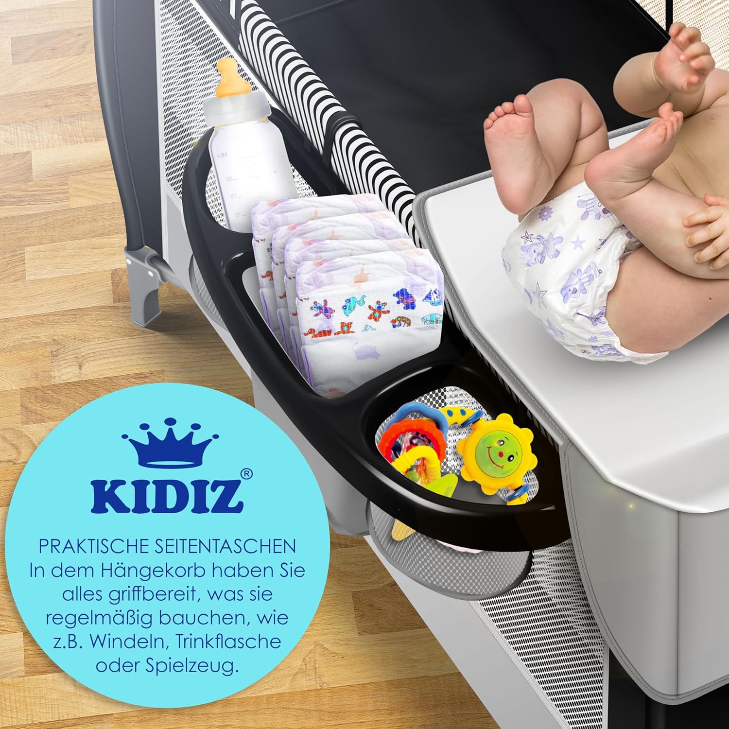KIDIZ® 3in1 Babybedje - Campingbedje - Ledikant  - Zwart