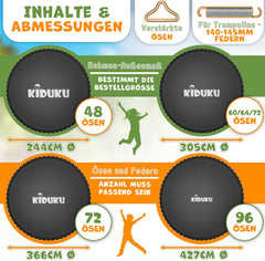 Springmat - Springdoek - Trampoline - 305 cm - Zwart - KIDUKU