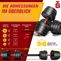 RE:SPORT® 2-in-1 halterset, 30 kg, set van 2 korte halters, verstelbaar