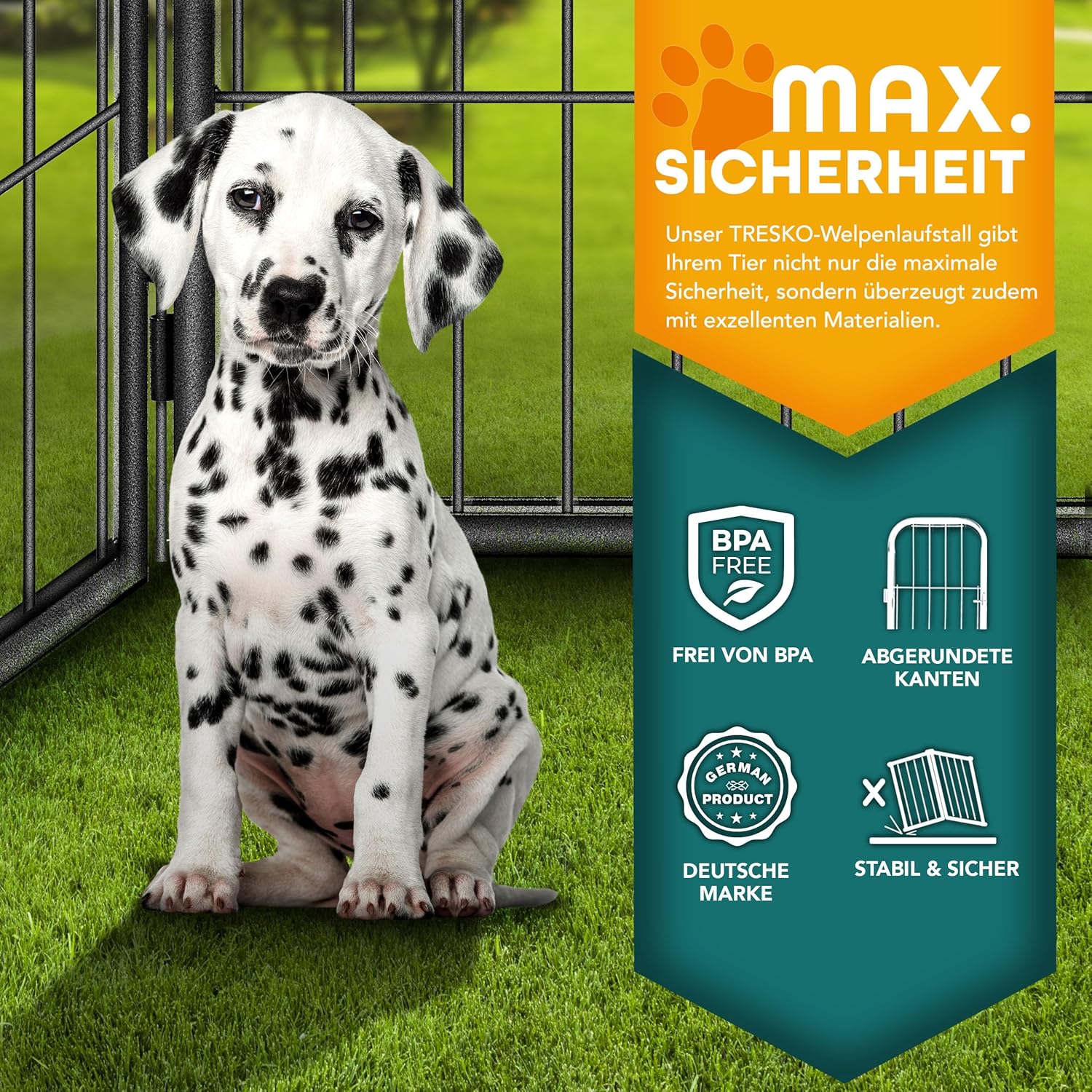 TRESKO® Puppyren - Hondenren - 80cm hoog - Zwart