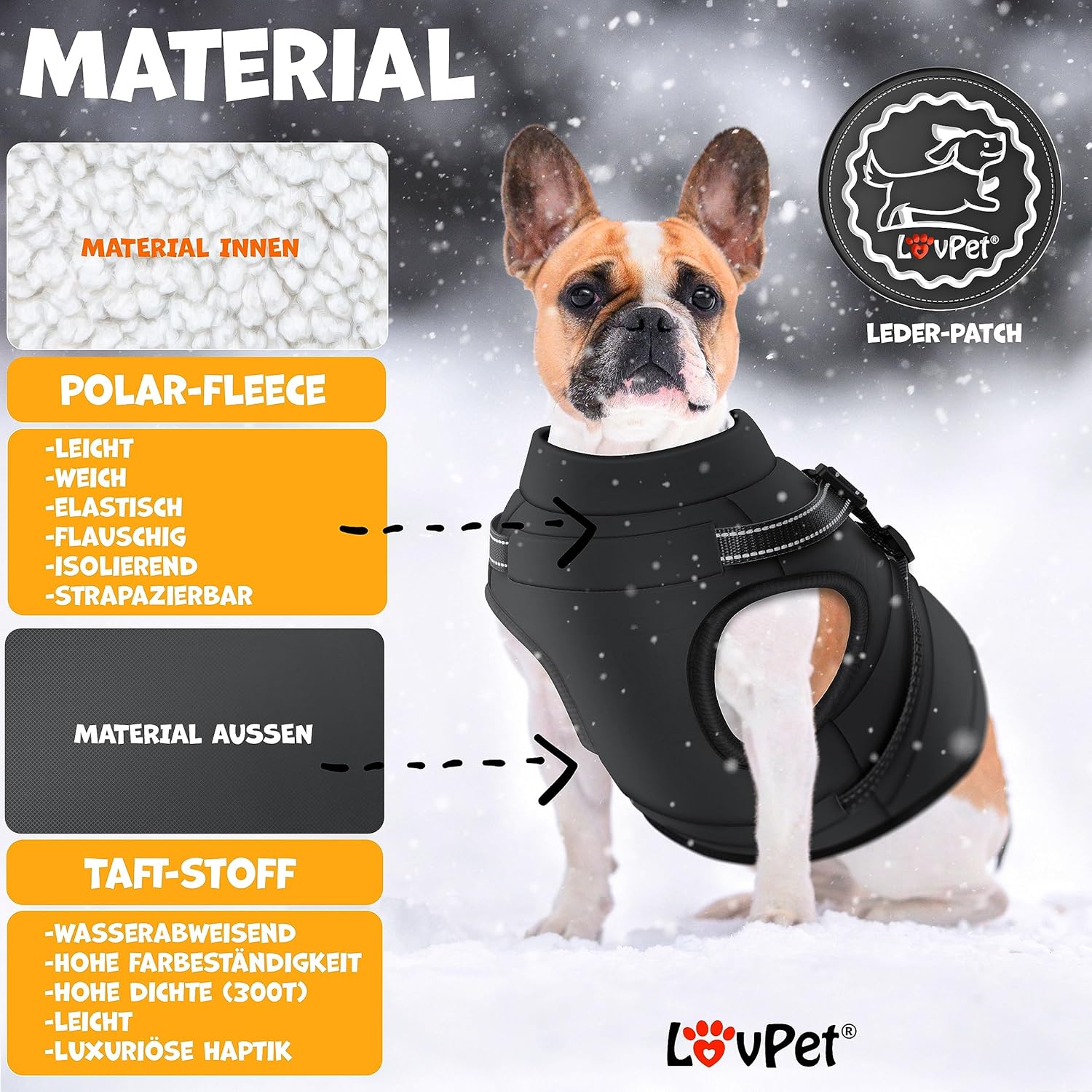 LOVPET® Hondenjas, hondenjas met harnas, incl. 45 stuks poepzakken + dispenser, gevoerd wintervest, waterdicht, gevoerd vest met borstriem, reflectoren, D-ring 2XL, zwart