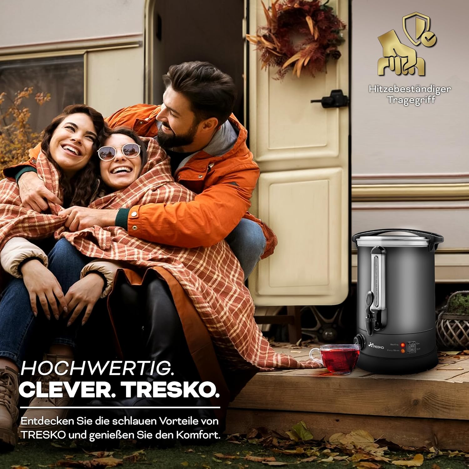 TRESKO® glühweinkoker, 6 l/1500 W, inmaaktoestel van roestvrij staal, glühweinautomaat, warmwaterdispenser, grijs
