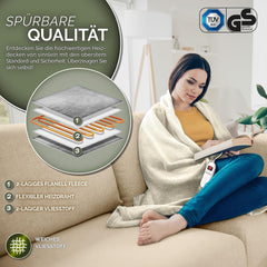 sinnlein® Elektrische deken van pluche, 180 x 130 cm, elektrische warmtedeken met automatische uitschakeling, knuffeldeken, timerfunctie, 9 temperatuurniveaus, wasbaar tot 40 °C, digitaal display