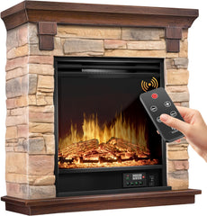 KESSER® Elektrische open haard met 3D-vlameffect, met verwarmingsfunctie, elektrische open haard met 1800 W vermogen, timer, thermostaat, afstandsbediening, dimbaar, natuur/bruin