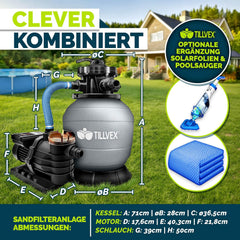 Zandfilterpomp - Zandfilter voor zwembad - 13200L/u - Grijs - Tillvex