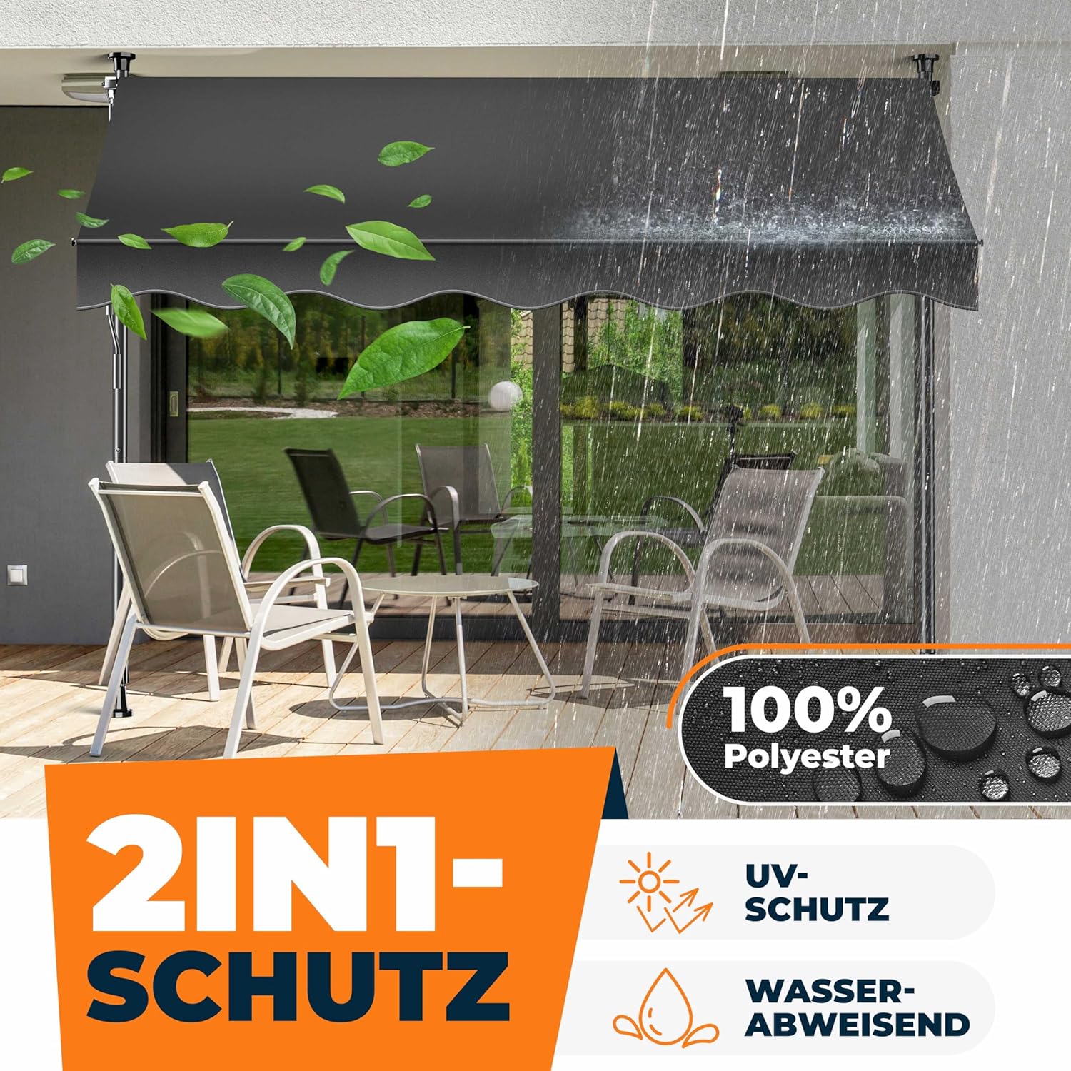 KESSER® Klemluifel met handslinger en led-lichtsnoer, balkonluifel zonder boren, luifel uv-bestendig, in hoogte verstelbaar en waterafstotend, zonwering voor balkon, terras en tuin, 300 cm