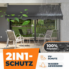 KESSER® Klemluifel met handslinger en led-lichtsnoer, balkonluifel zonder boren, luifel uv-bestendig, in hoogte verstelbaar en waterafstotend, zonwering voor balkon, terras en tuin, 300 cm