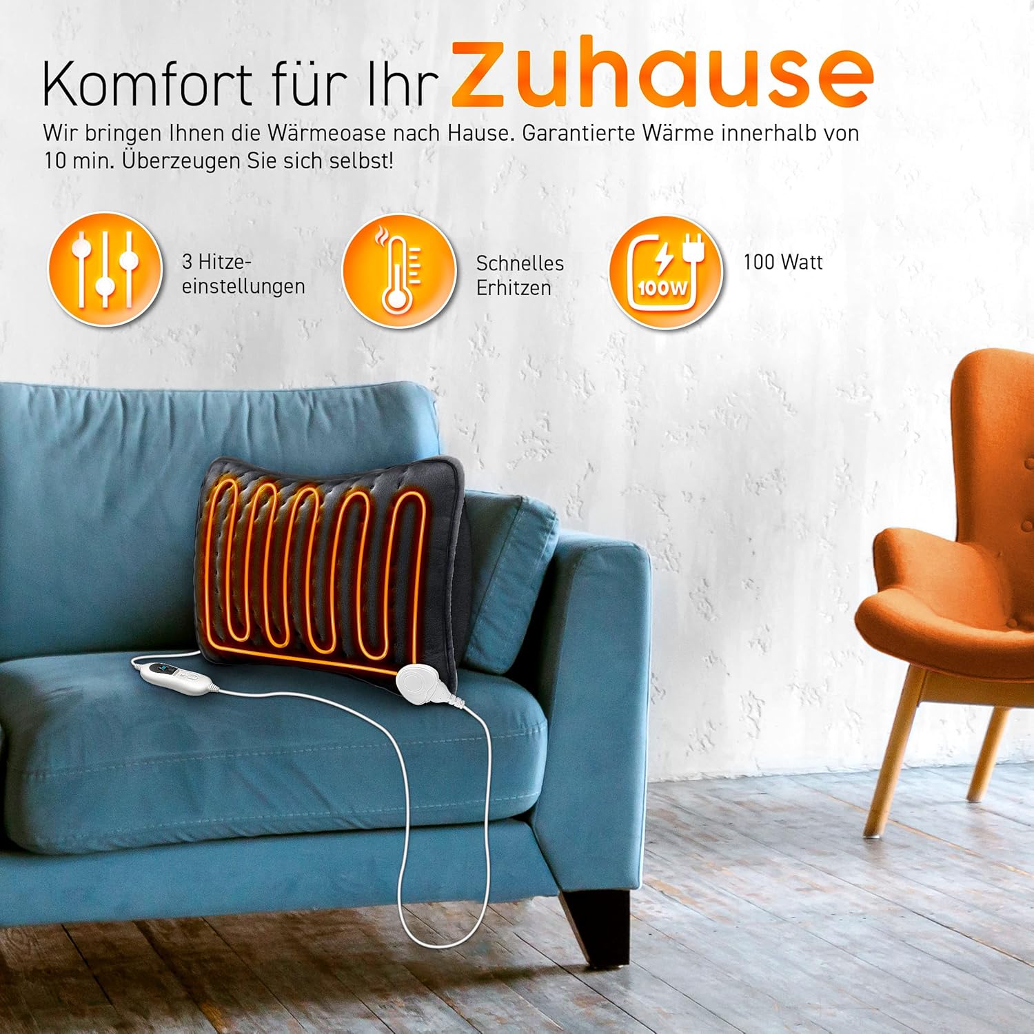 Sinnlein® Elektrisch verwarmingskussen - 100W - Antraciet