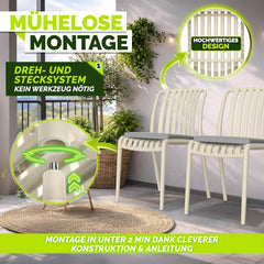 tillvex® Tuinstoelen, 2-delige set, stapelbaar, weerbestendig, tot 120 kg belastbaar, tuinstoelen, outdoor, terrasstoel, tuinmeubelen, balkon, tuin, terras, beige