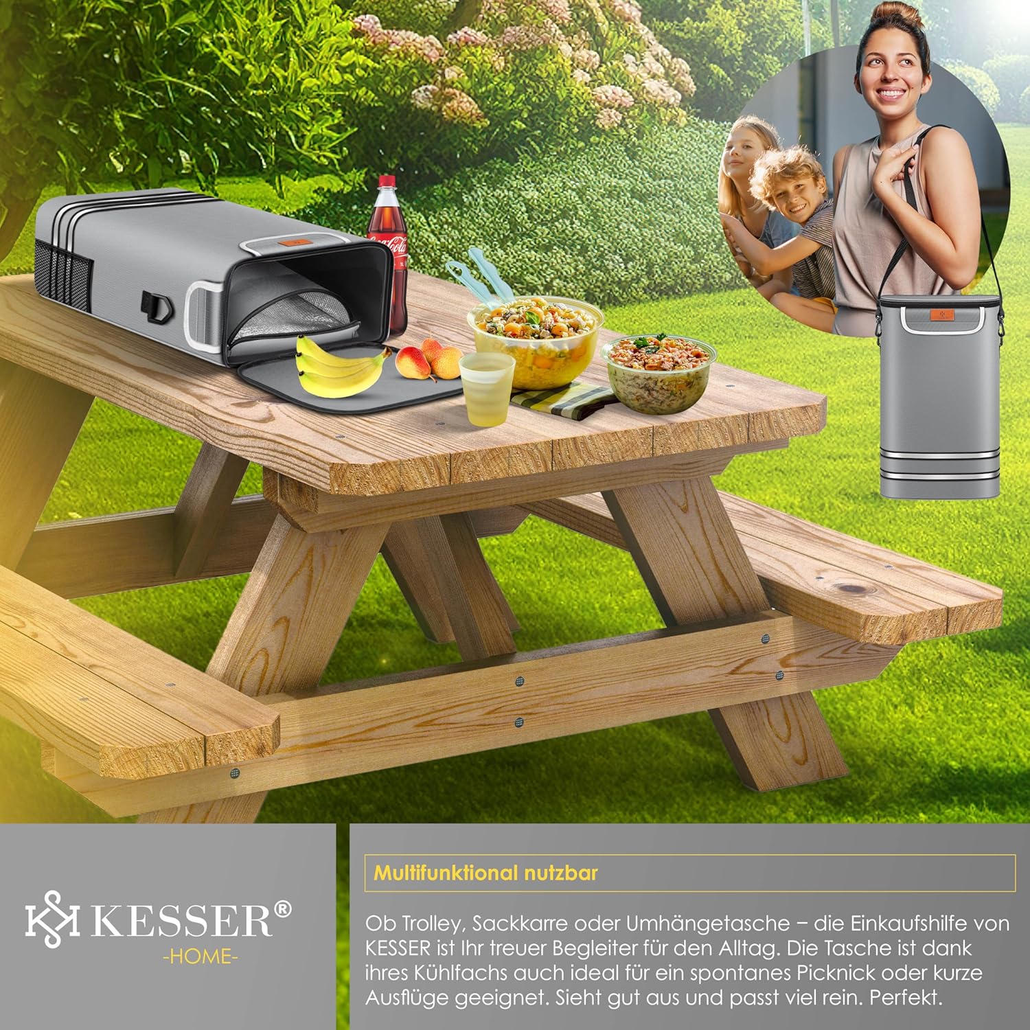 KESSER® Boodschappentrolley - Boodschappenwagen - 56L - tot 50kg  - Grijs