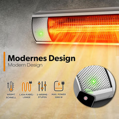 TRESKO® Terrasverwarmer - Infrarood Verwarming - 3000W - Zilver