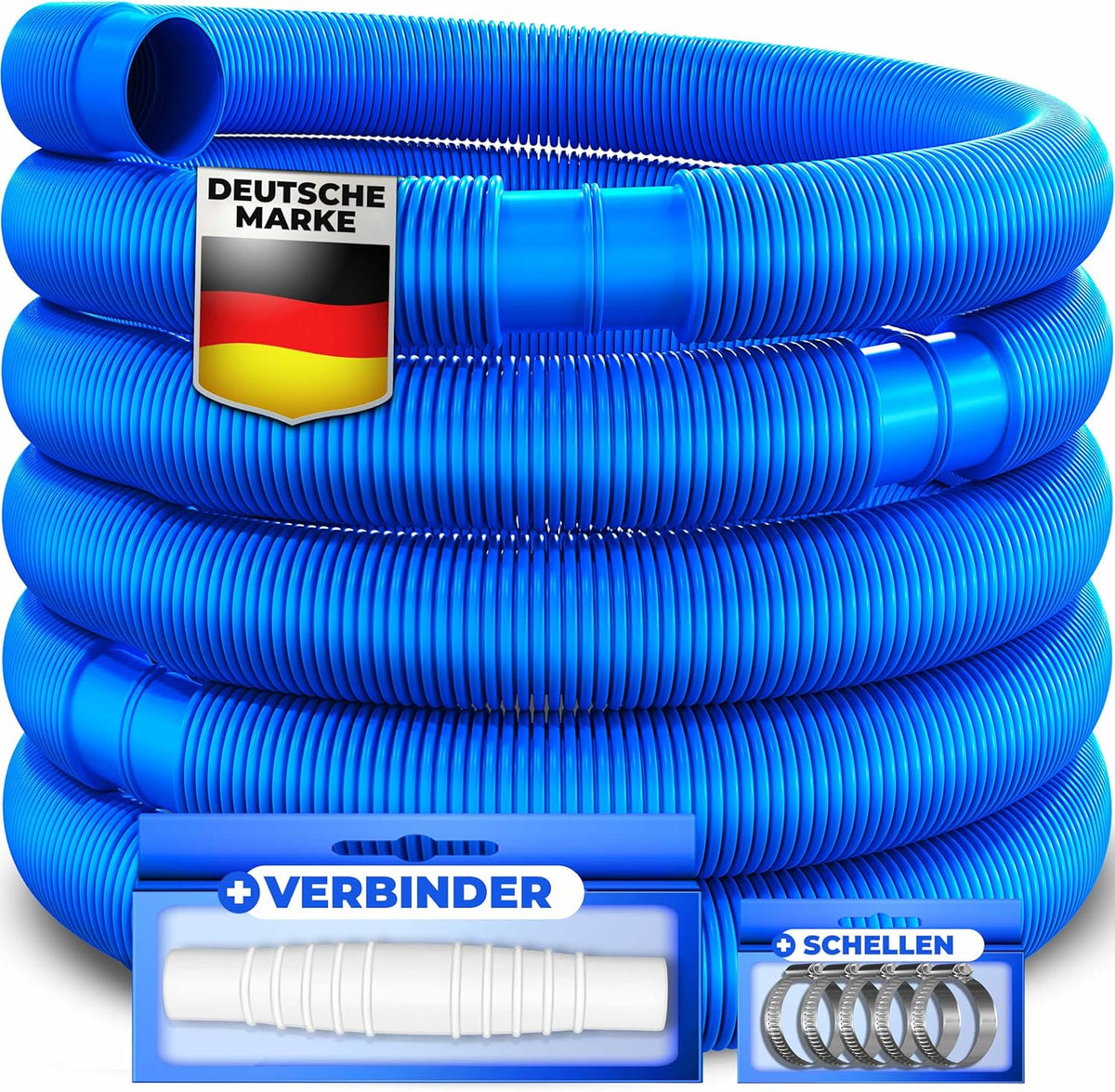 KESSER® Zwembadslang 8 m / Ø 38 mm | zwembadslang met | zonne-slang voor zwembad | zuigslang | pompslang | flexibele waterslang incl. slangklemmen en -verbinding | blauw