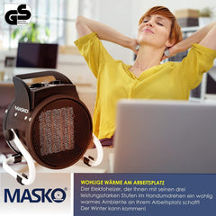 MASKO® Elektrische verwarming, ventilatorkachel, bouwverwarming, keramische warmtestraler, elektrische verwarming met thermostaat, elektrische verwarming met 3 warmtestanden, verwarmingsventilator