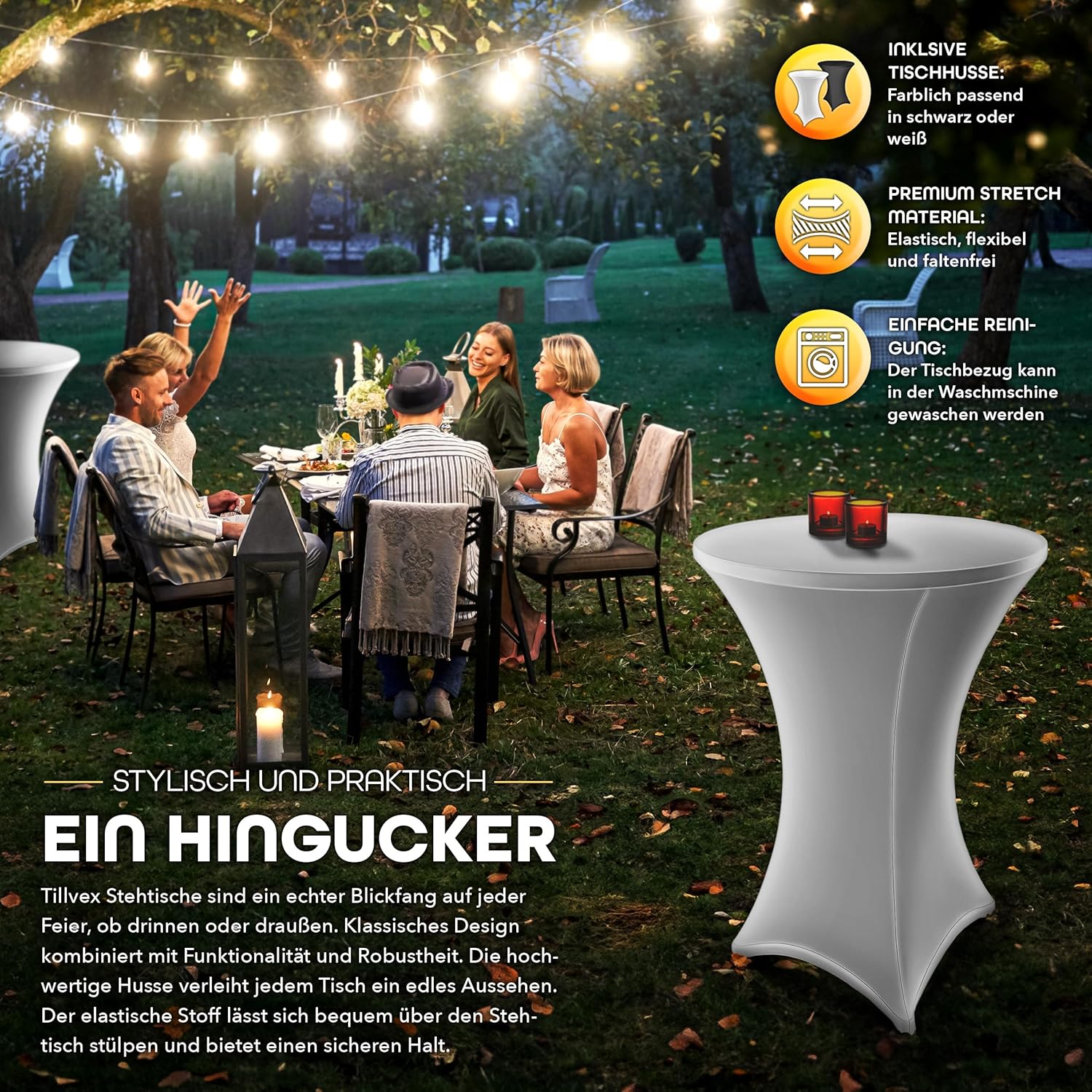 Statafel - Bartafel - Statafelrok - Partytafel - 80 cm - Wit - Tillvex®