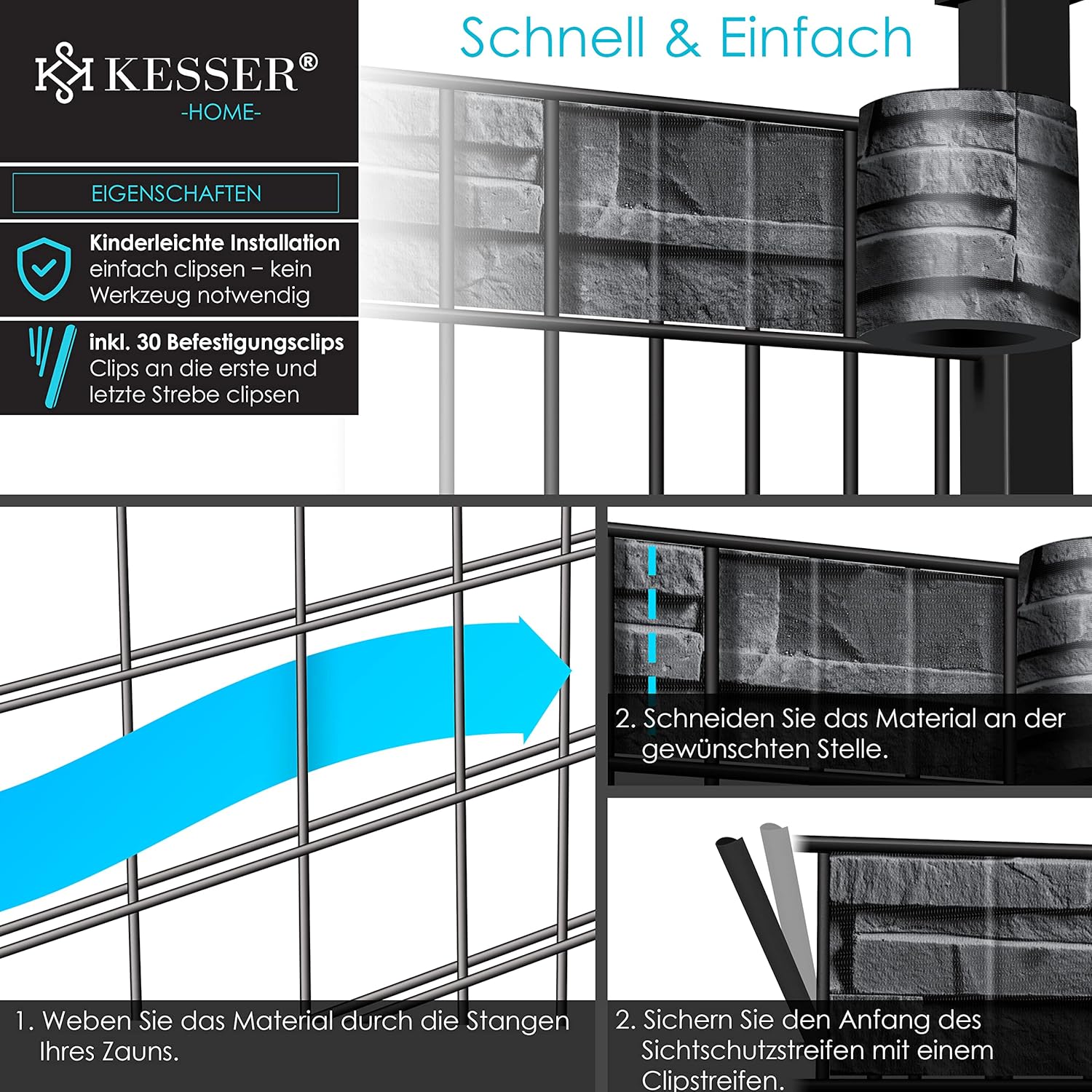 Vlechtband - Privacyfolie - Hekfolie - 70m - PVC - Grijs - KESSER®