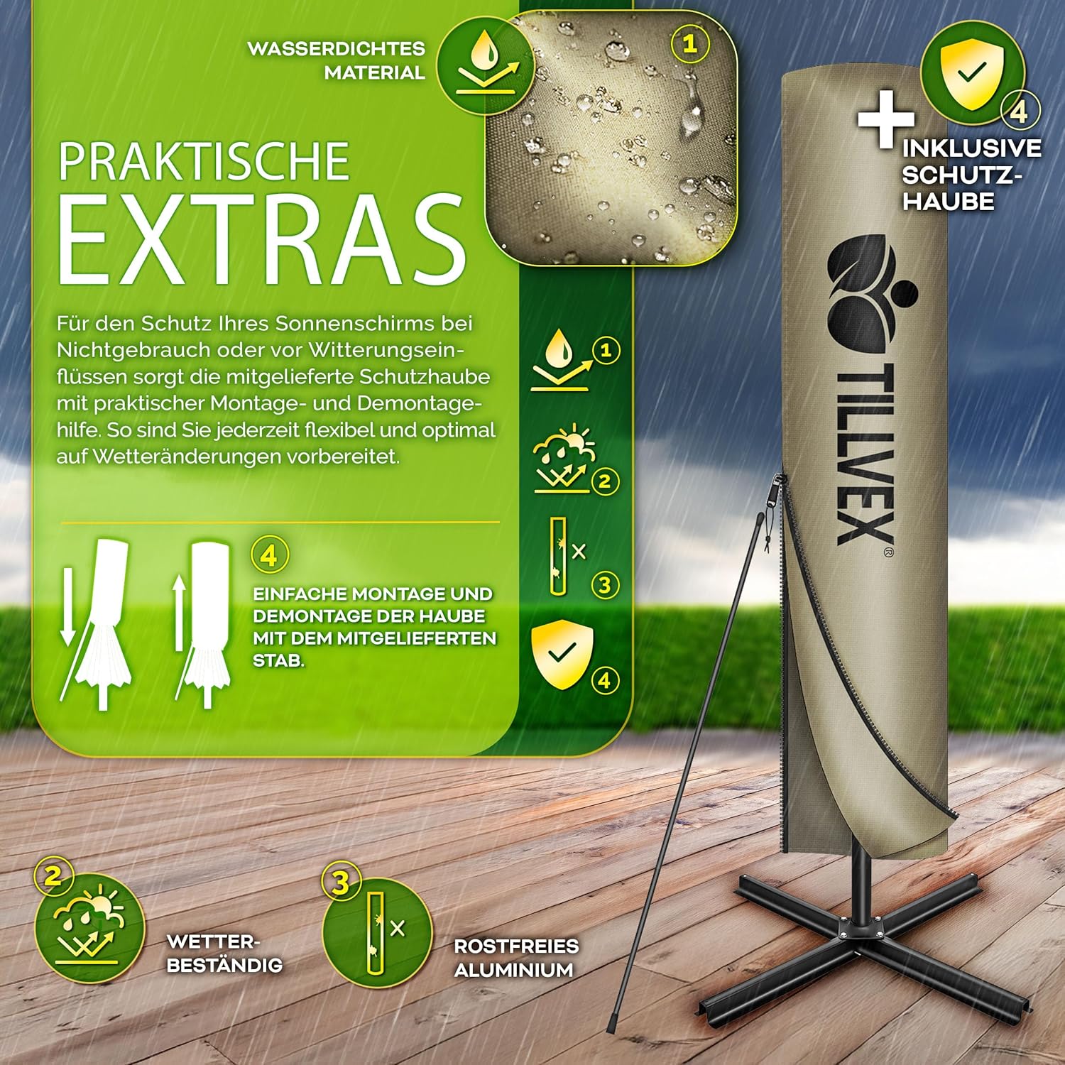 Tillvex® LED Parasol - Rechthoekig - 235x235cm - Verstelbaar - Bruin •