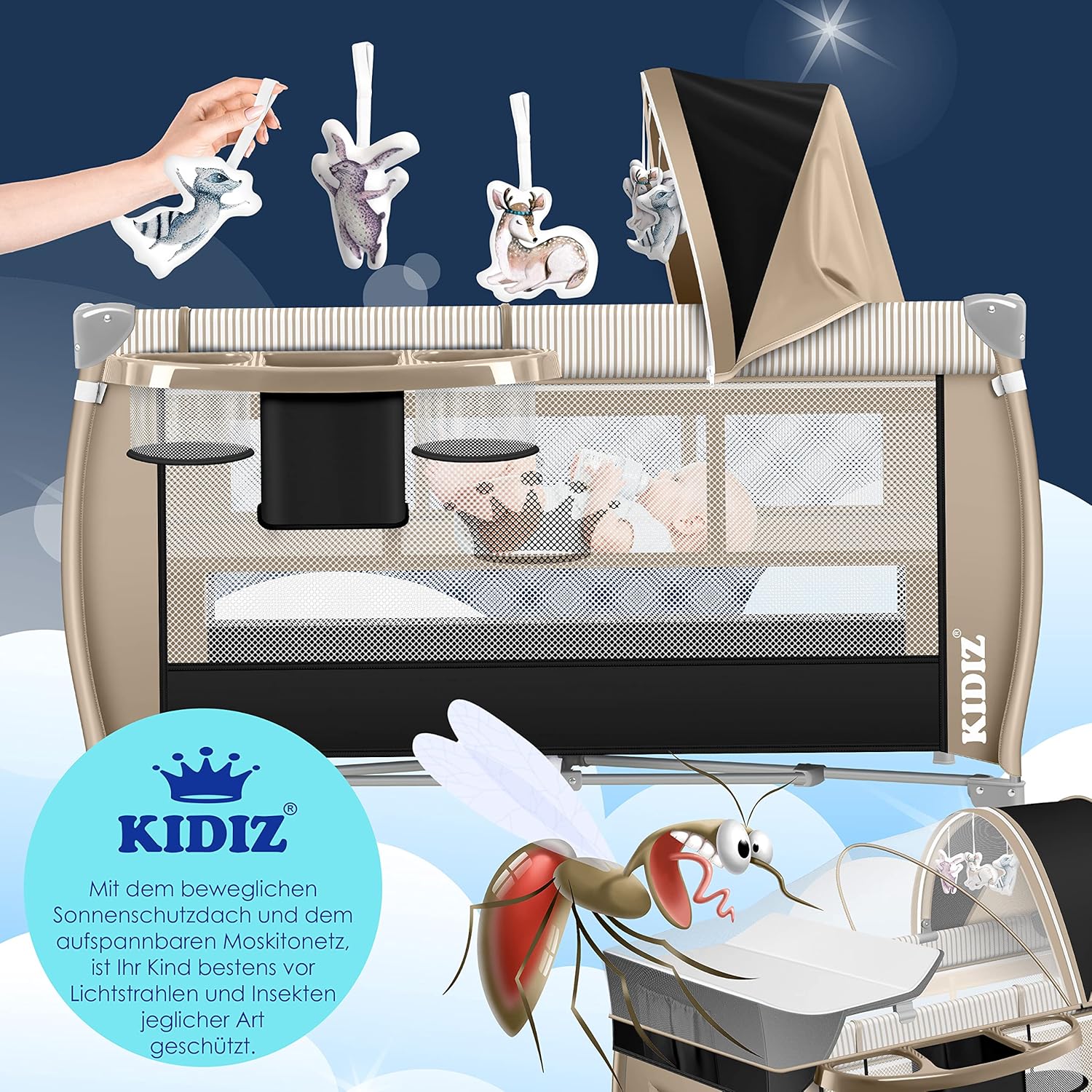 KIDIZ® 3in1 Babybedje - Campingbedje - Ledikant  - Beige
