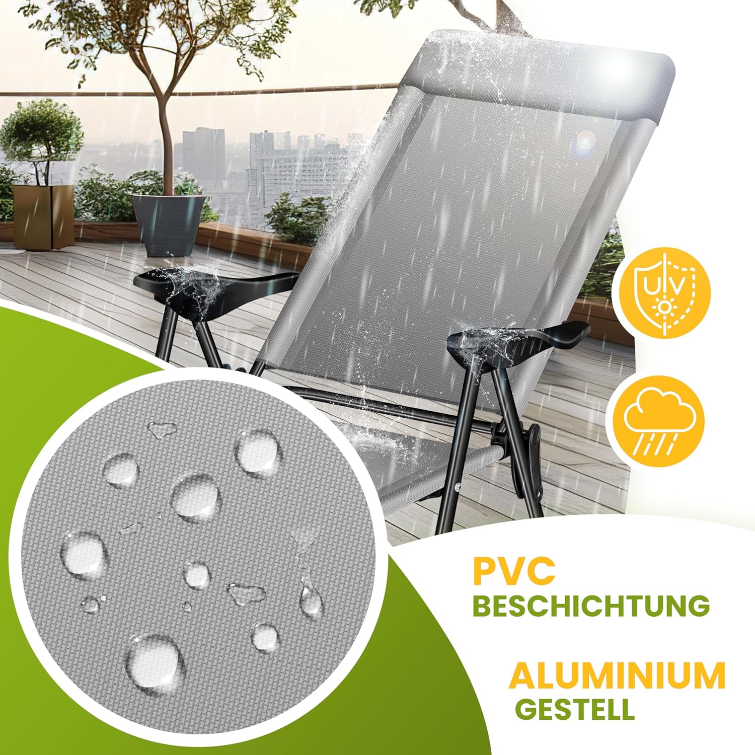 KESSER® Tuinstoel Opklapbaar - Set van 2 - Antislip - Grijs