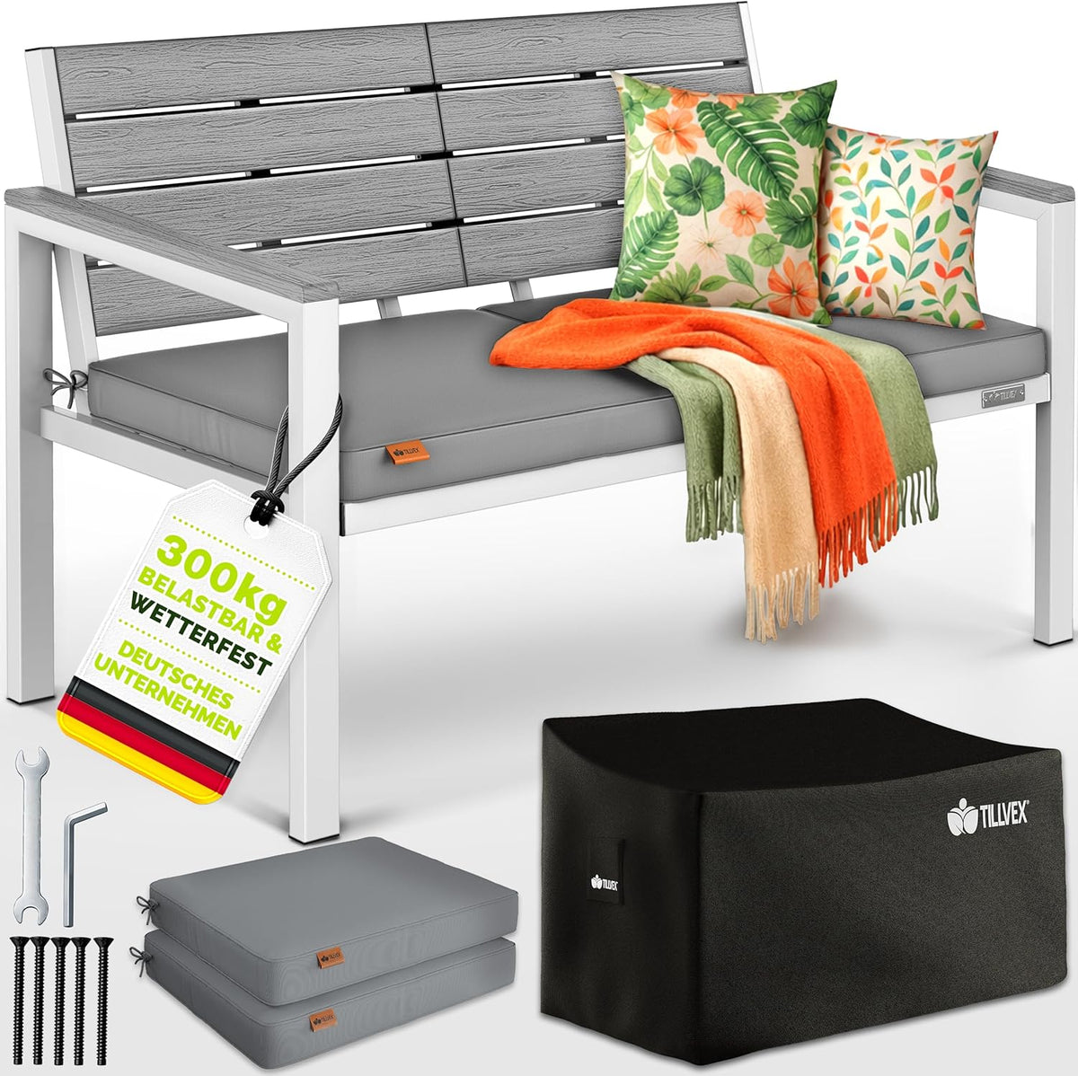 Tuinbank - Weerbestendig - 2-3 personen - 130 cm - Grijs/Wit - Tillvex