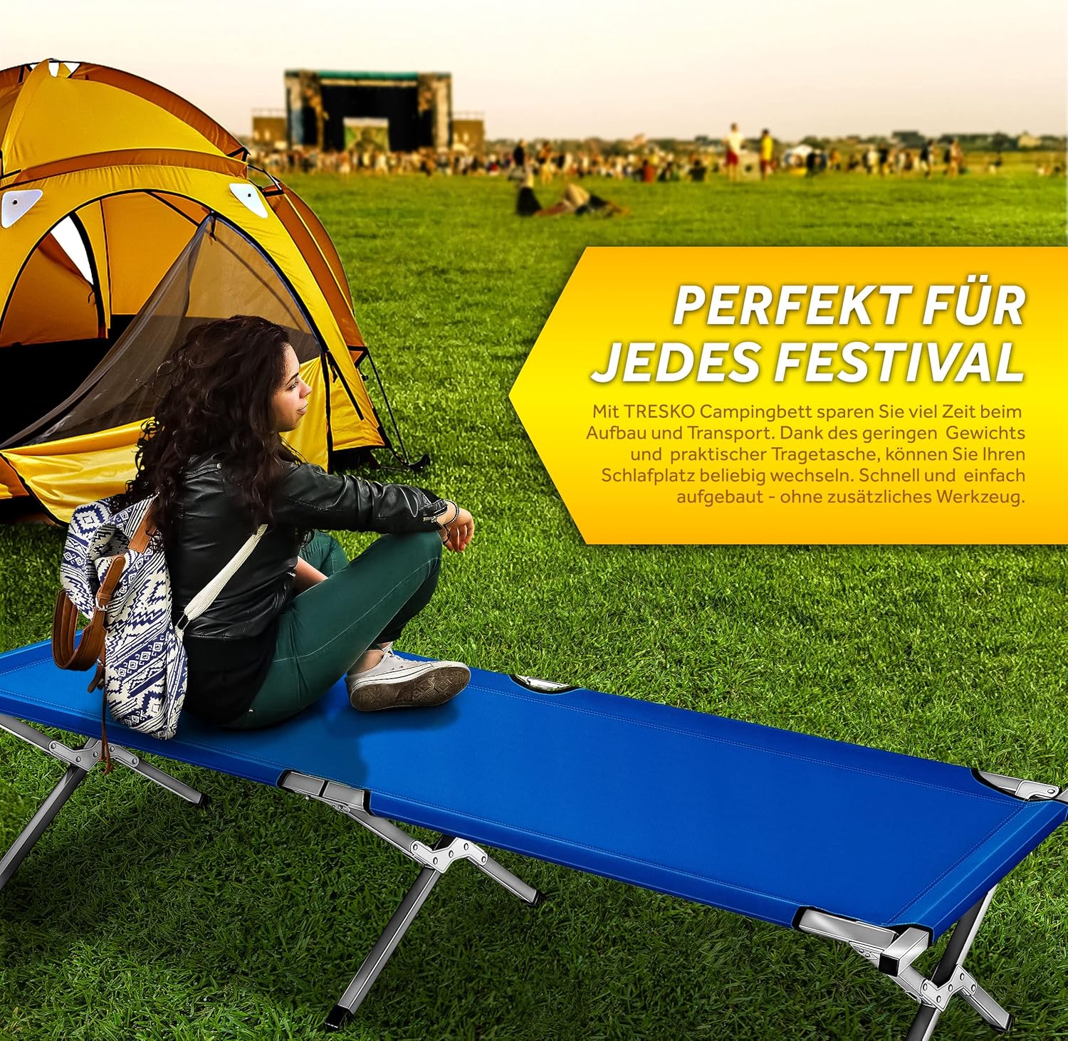 Veldbed - 1 Persoons - Kampeerbed - Stretcher - Blauw - TRESKO®