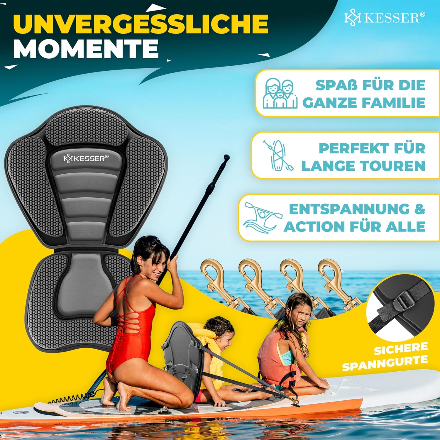 KESSER® Kajakzitting - voor SUP Board - 32x38cm - Rugleuning 51x45cm