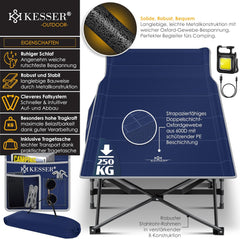 KESSER® Campingbed, veldbed, inklapbaar, incl. draagtas, campinglicht + zijzak, stabiel veldbed, 250 kg belastbaar, metalen buis, 600D Oxford-weefsel, draagbaar ligbed
