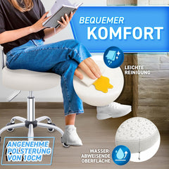 Zadelkruk - Kruk op wielen - Rolkruk - Draaikruk - Met rugleuning - Wit - TRESKO