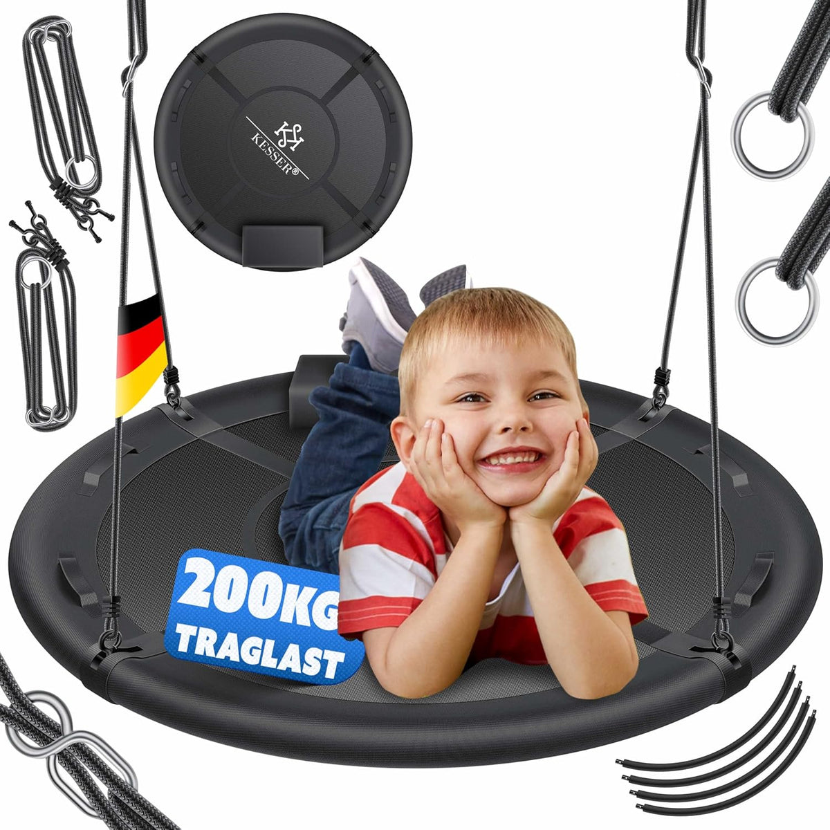 Nestschommel - Buitenspeelgoed - Schommel - 60 cm - Antraciet - KESSER®