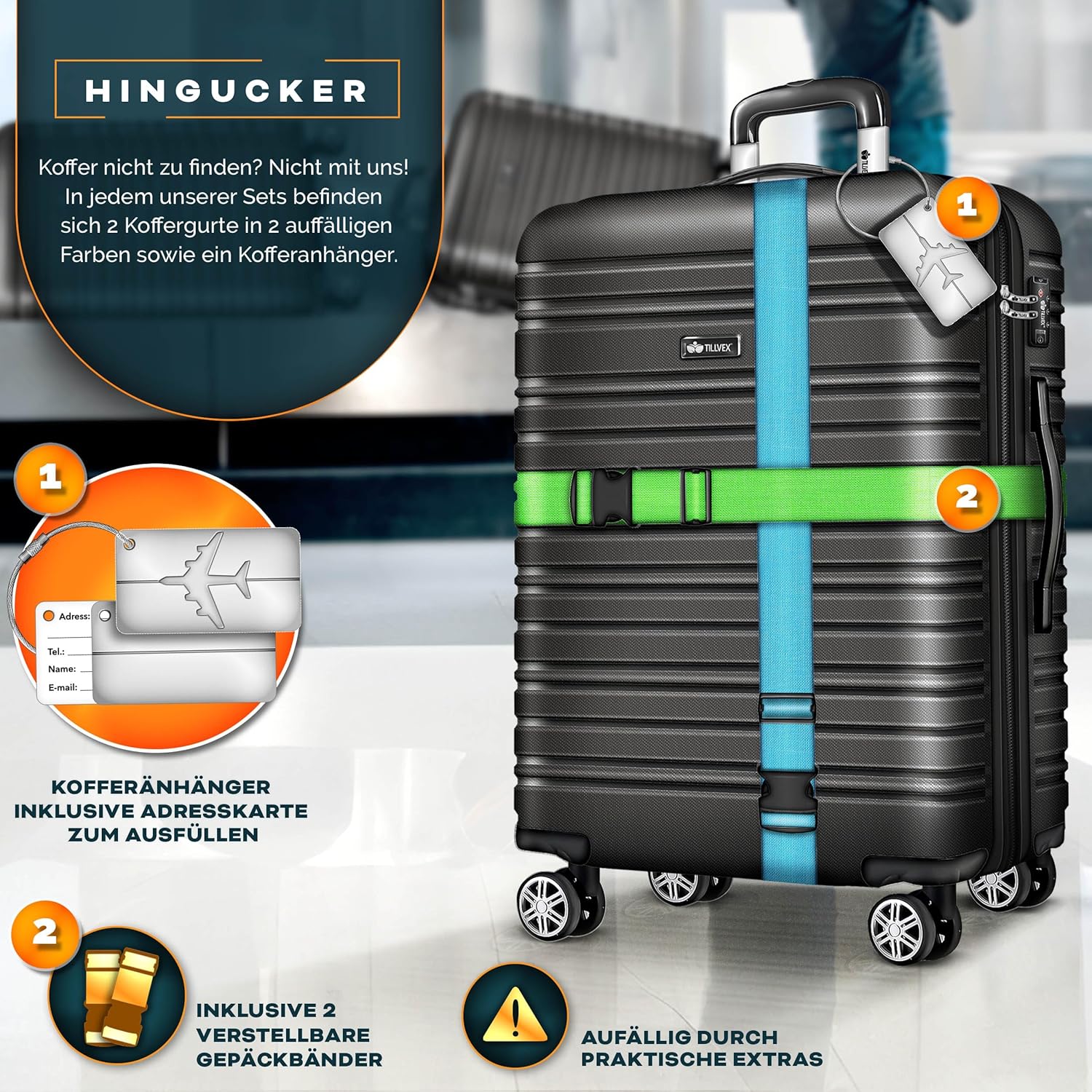 Tillvex® Reiskofferset - 3-delig - ABS- Kofferset - Grijs