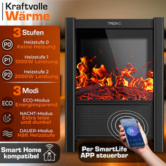 Sfeerhaard elektrisch - Elektrische haard - Met verwarming - 2000W - Zwart - TRESKO