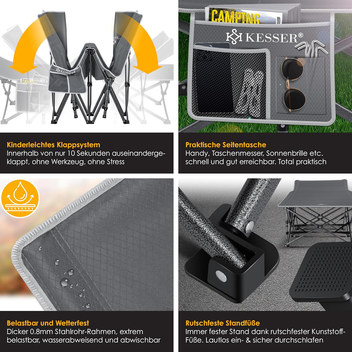 Veldbed - 1 Persoons - Kampeerbed - Stretcher - Grijs - KESSER®