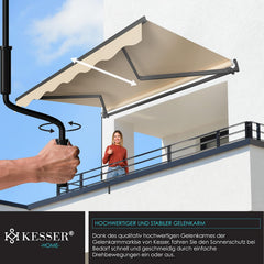 KESSER® Luifel met scharnierarm, zonnescherm, 300 x 250 cm, terrasluifel, klemluifel, zonneluifel, incl. wandhouder, balkonluifel, waterafstotend aluminium/polyester, beige