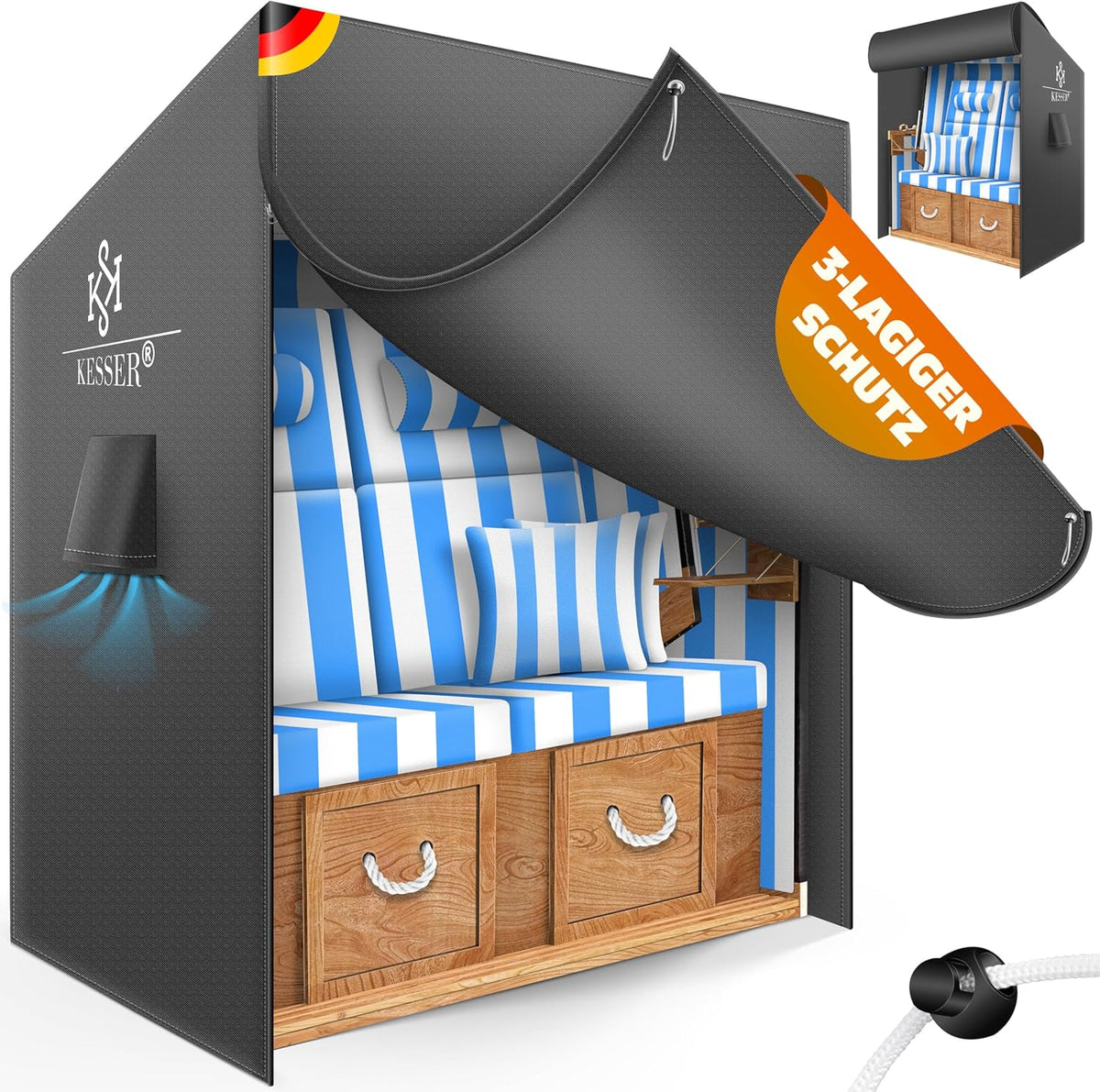 KESSER® Premium beschermhoes met ventilatieopeningen, waterdicht, winterbestendig, uv-bestendig, scheurvast, 600D Oxford-weefsel, 120 x 90 x 160 cm, antraciet