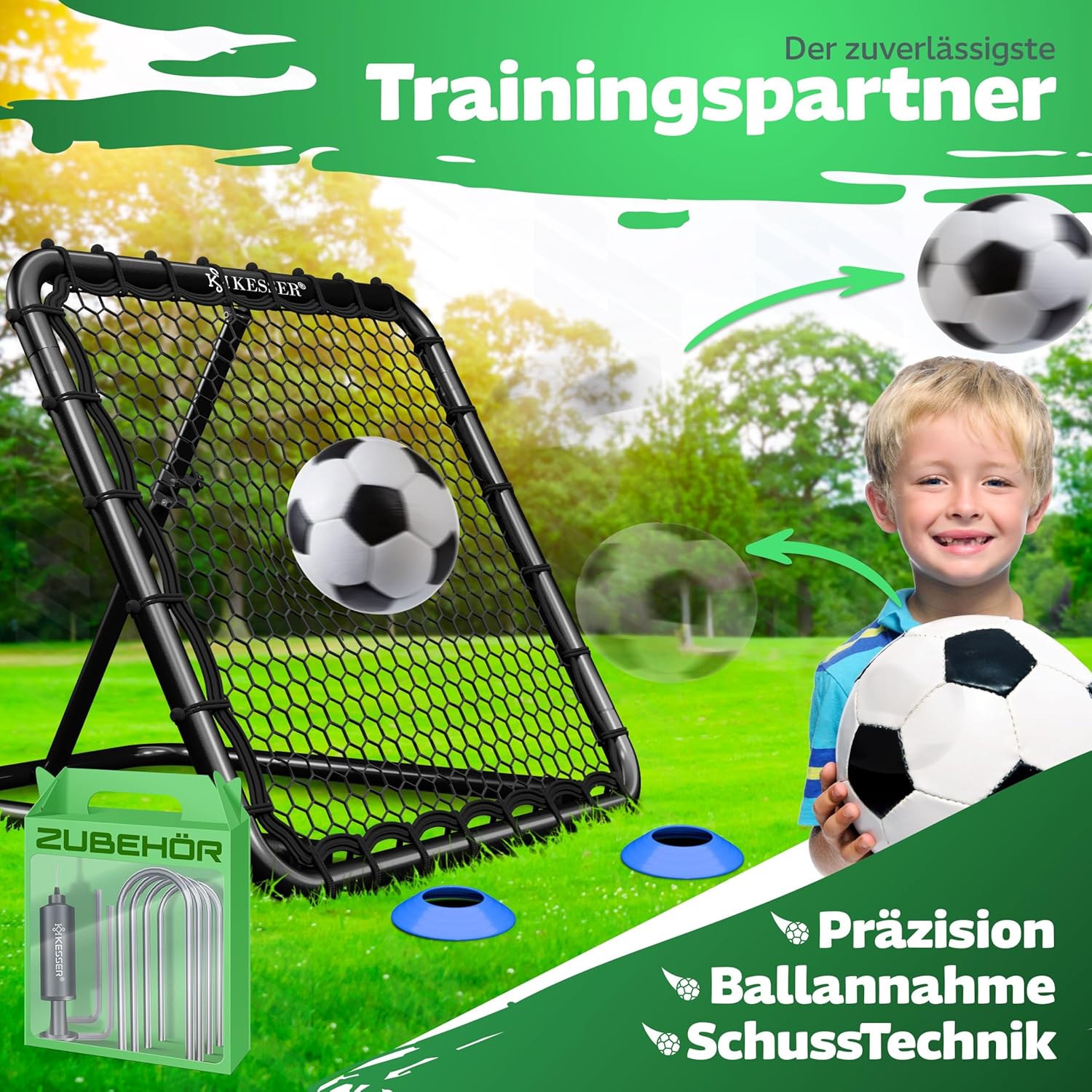 KESSER® Voetbal Rebounder - Kickback - Tchouk - 100x100cm - Zwart