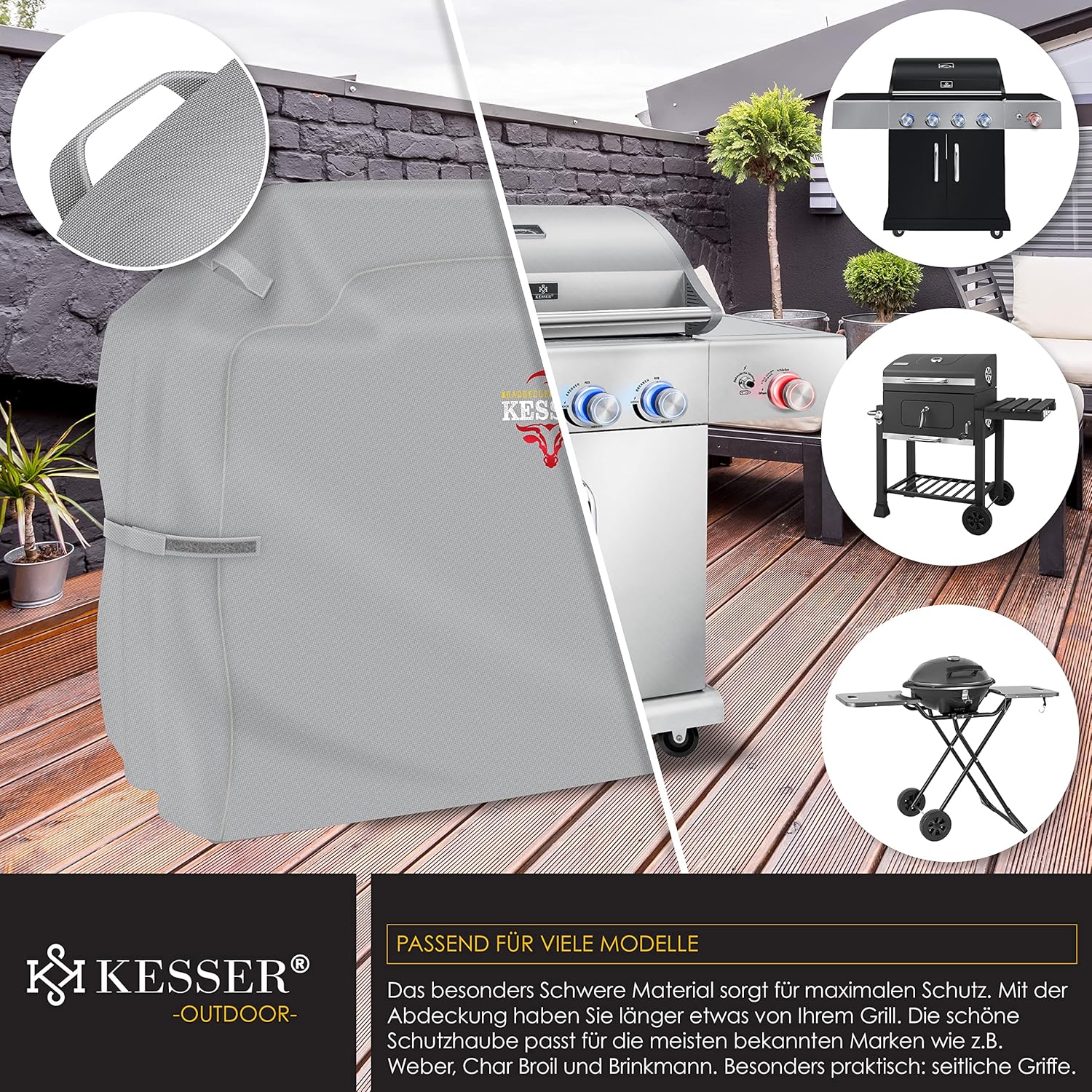 KESSER® Barbeque Hoes - Scheurbestendig - 132x66x109cm - Grijs