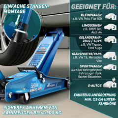 Autokrik - Garagekrik - Hydraulische krik - 2,5 Ton - Blauw - TRESKO