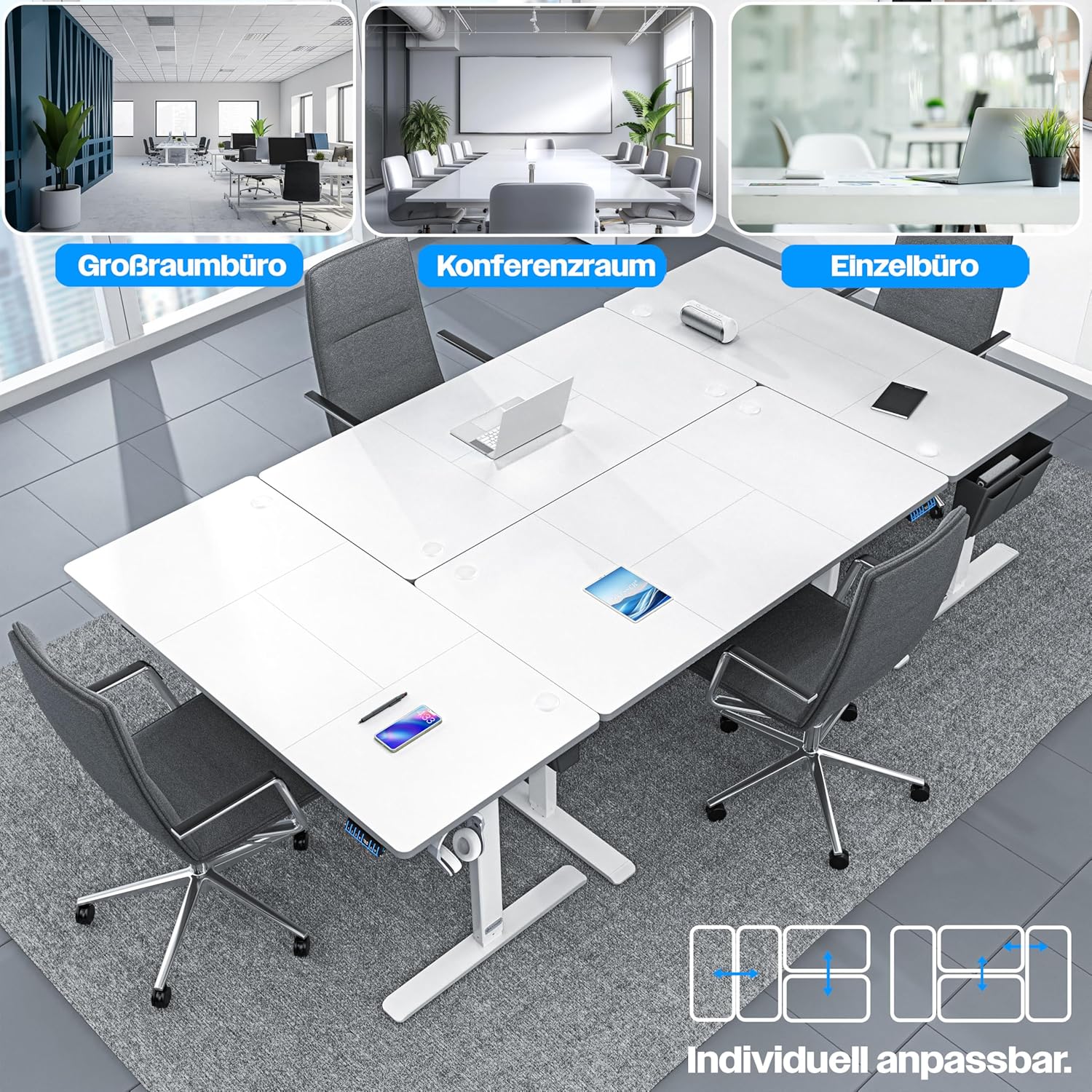 KESSER® In hoogte verstelbaar bureau elektrisch 120 cm x 60 cm | Ergonomisch sta-zit-bureau | 3-functie-geheugenbesturing | Incl. 360° wielen & USB-oplaadpoort computertafel voor thuiskantoor