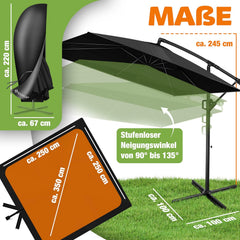 KESSER® Holly Parasol zonnescherm Rechthoekige + hoes + windvang met zwengel Zwengelparaplu met standaard UV-bescherming Waterafstotend aluminium 250cm x 250cm