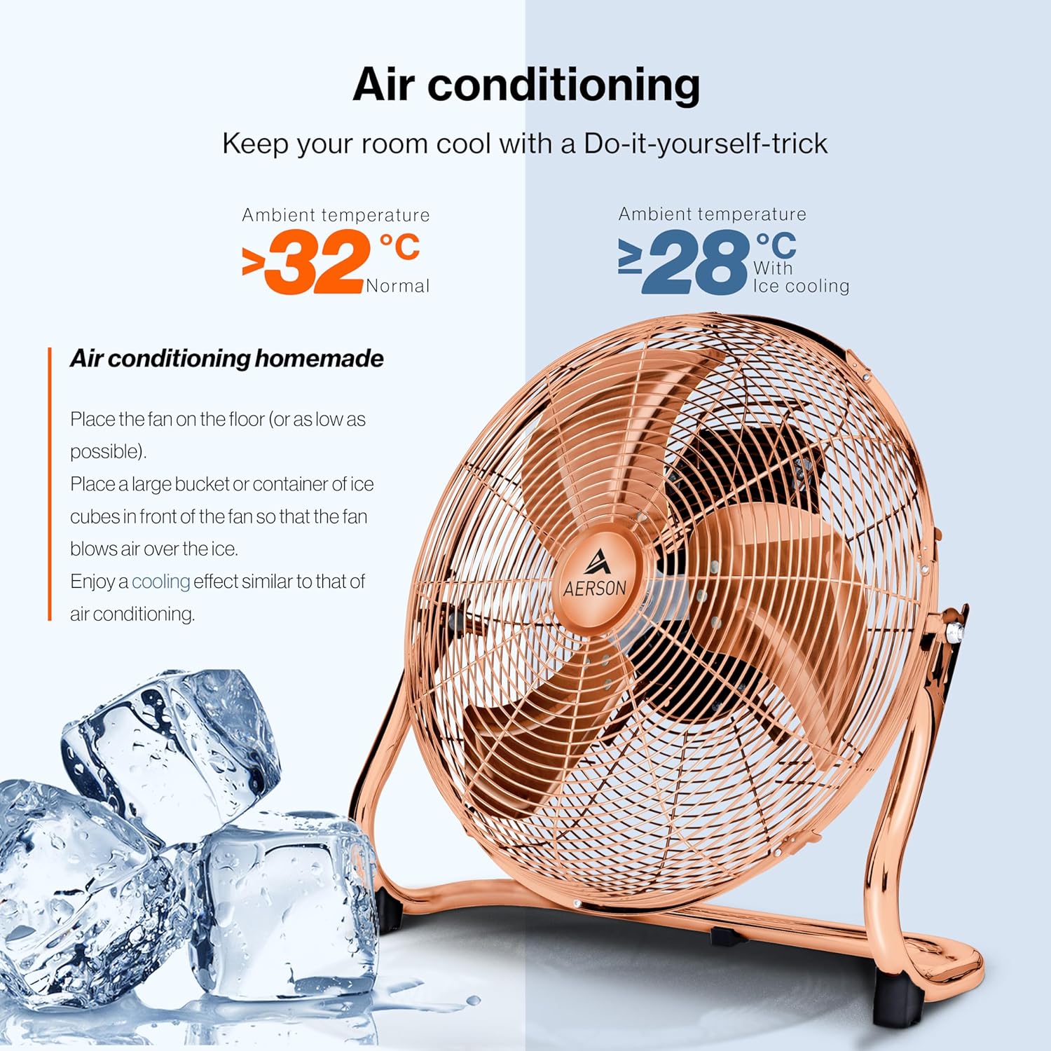 Aerson Vloerventilator - 50cm - 3 standen - 120W - Koper
