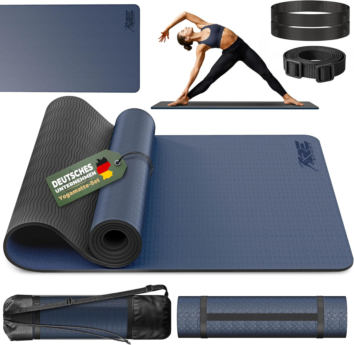Yogamat - Fitness mat - Sportmat - Yoga mat extra dik - Blauw - RE:SPORT