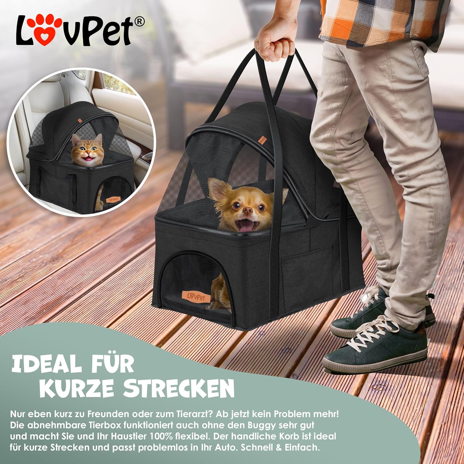 LOVPET® Hondenbuggy 2in1 Huisdieren - Wandelwagen - Zwart