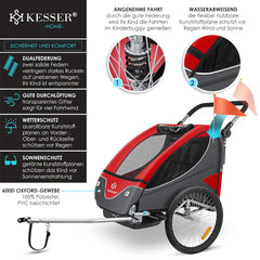 KESSER® Fietsaanhanger met vering - Max. 40kg - Rood