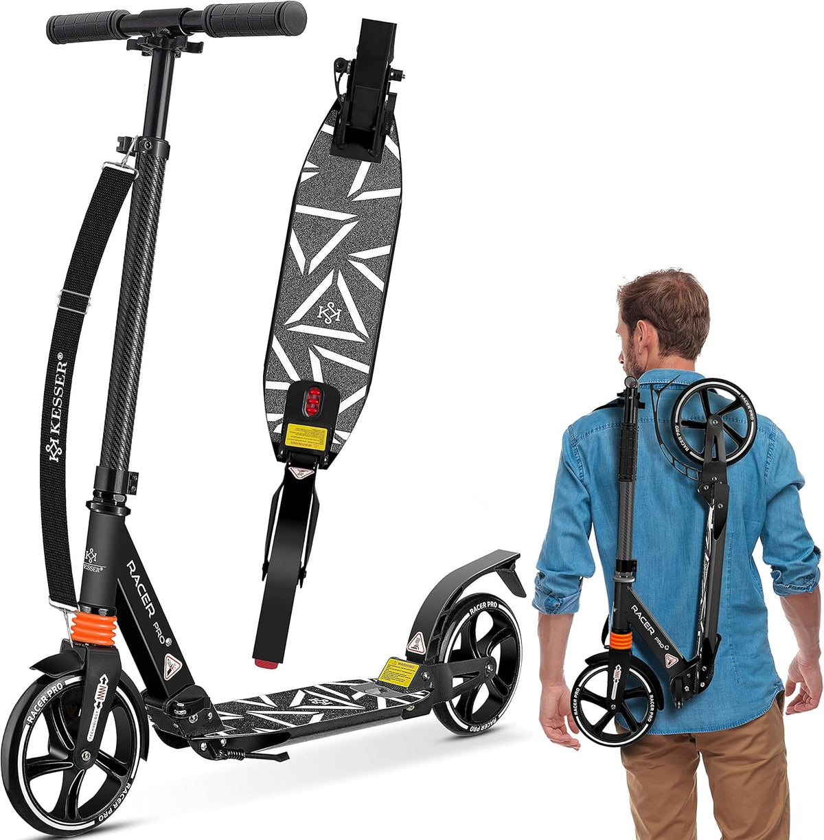 KESSER® Pro-S Cityroller Scooter 205 mm wielen PU Big Wheel - step met dubbele vering, inklapbaar en in hoogte verstelbaar, step voor volwassenen en kinderen