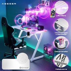 KESSER® Gamingtafel- Bureau - Computertafel- 100x60cm - Wit