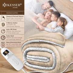 KESSER® Elektrische deken met automatische uitschakeling, 200 x 180 cm, dubbelzijdig elektrische warmtedeken, knuffeldeken, bed, bank, 9 temperatuurniveaus, wasbaar tot 40 °C, met timer, digitaal