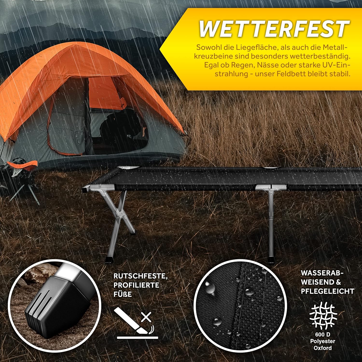 Veldbed - 1 Persoons - Kampeerbed - Stretcher - Zwart - TRESKO®
