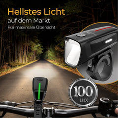 Fietslamp 100 Lux - 2000 mAh accu - met reflector en remlicht - StVZO goedgekeurd, USB-C oplaadbaar en waterdicht - fietsverlichtingsset - led-fietsverlichting - fietslicht voor •