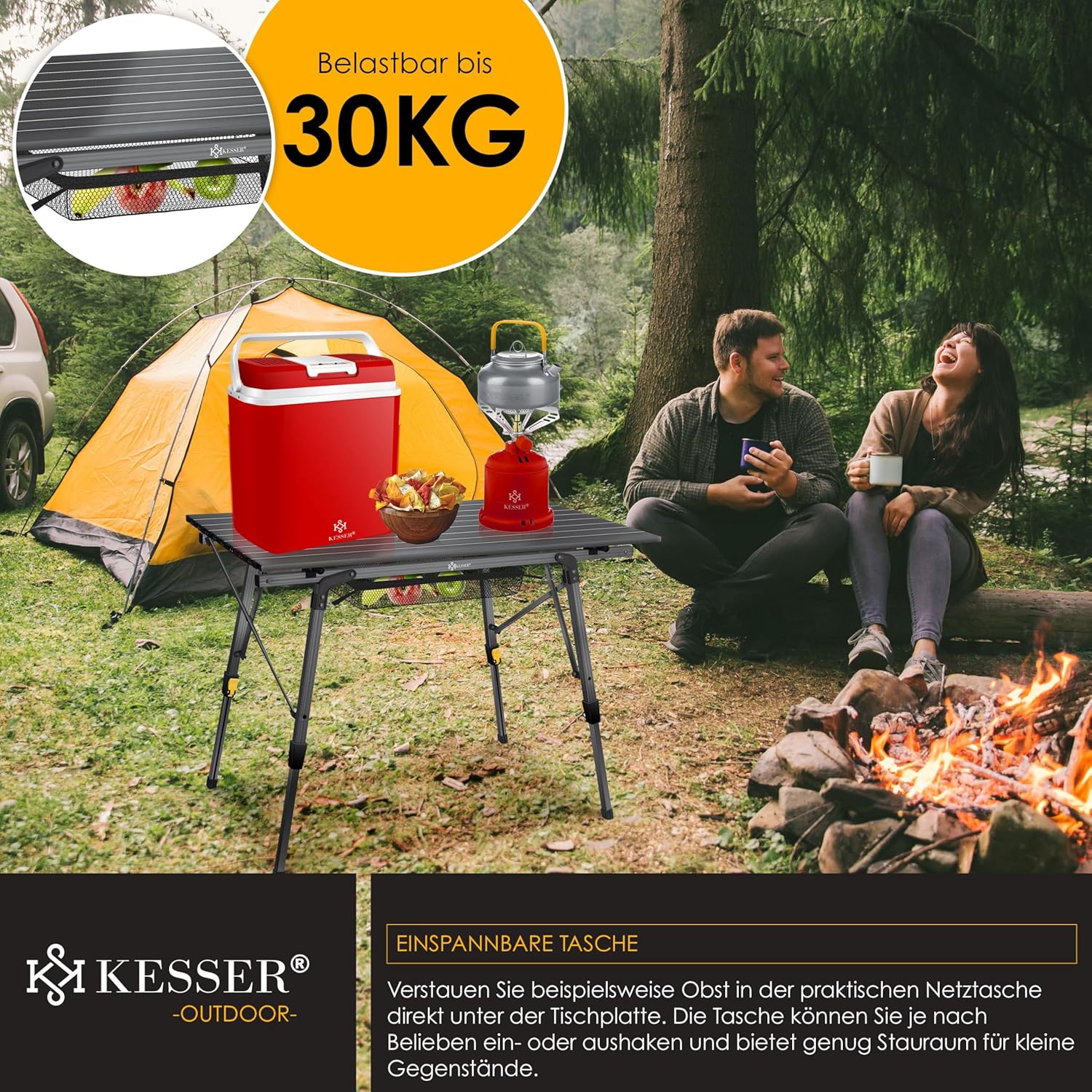 KESSER® Campingtafel Opvouwbaar - Verstelbaar - 90x53cm - Antraciet