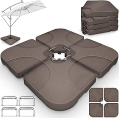 tillvex® Parasolstandaard 60 liter / 80 kg – 4-delig voor zweefparasol incl. metalen connector | parasolgewicht kan worden gevuld met water of zand | parasolstandaard zweefparasolstandaard, bruin