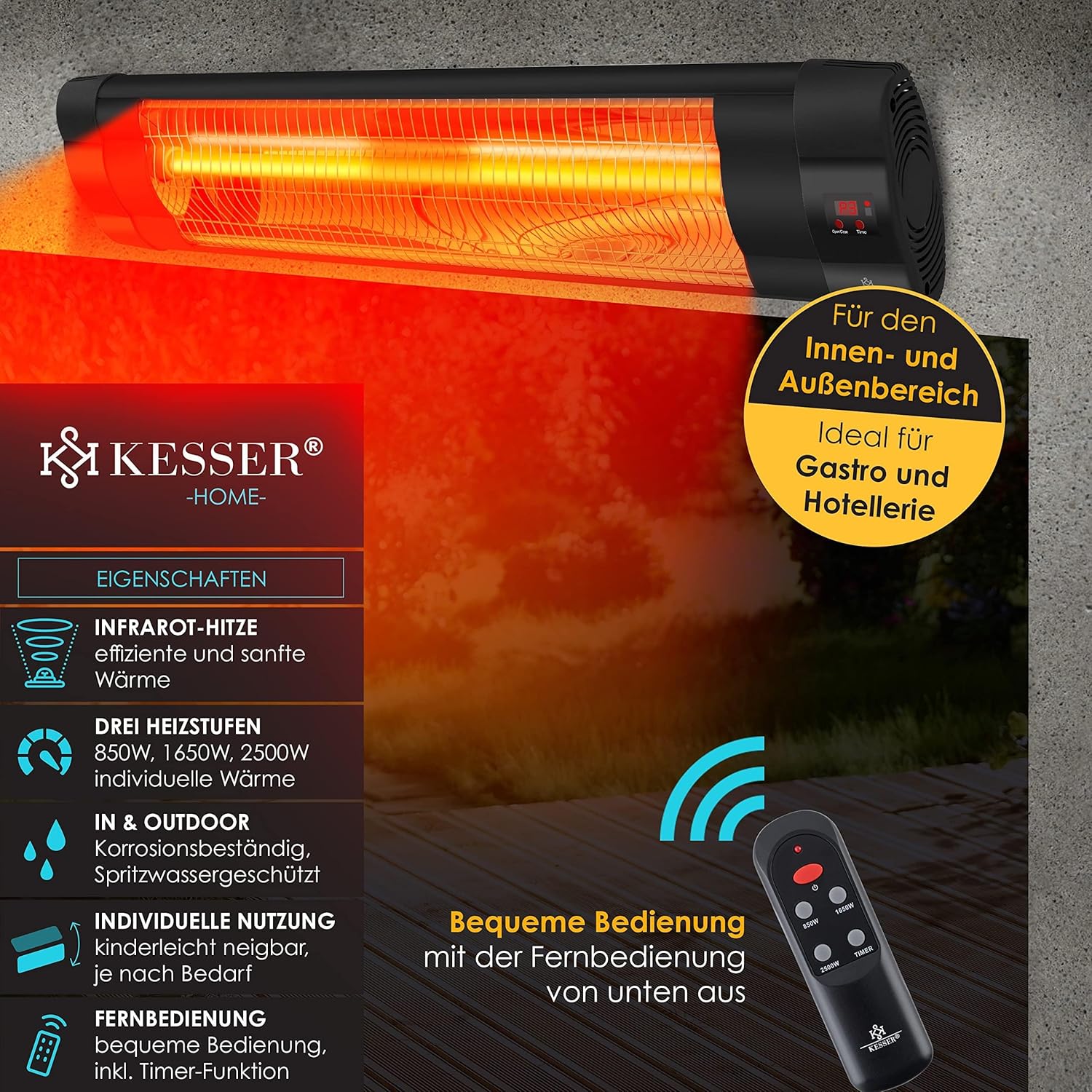 KESSER® Terrasverwarmer - Draaibaar - Verstelbaar - 2500W - Zwart